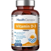 Health Genesis Vitamin D-3 10000 IU 380 Softgels - High-Potency in Extra Virgin Olive Oil Non-GMO Soy-Free Supports Strong Bones Immune Health