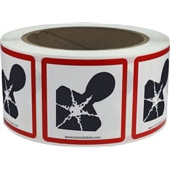 Health Hazard Pictogram GHS Warning Stickers, 2 x 2 Inches Square, 500 Labels on a Roll