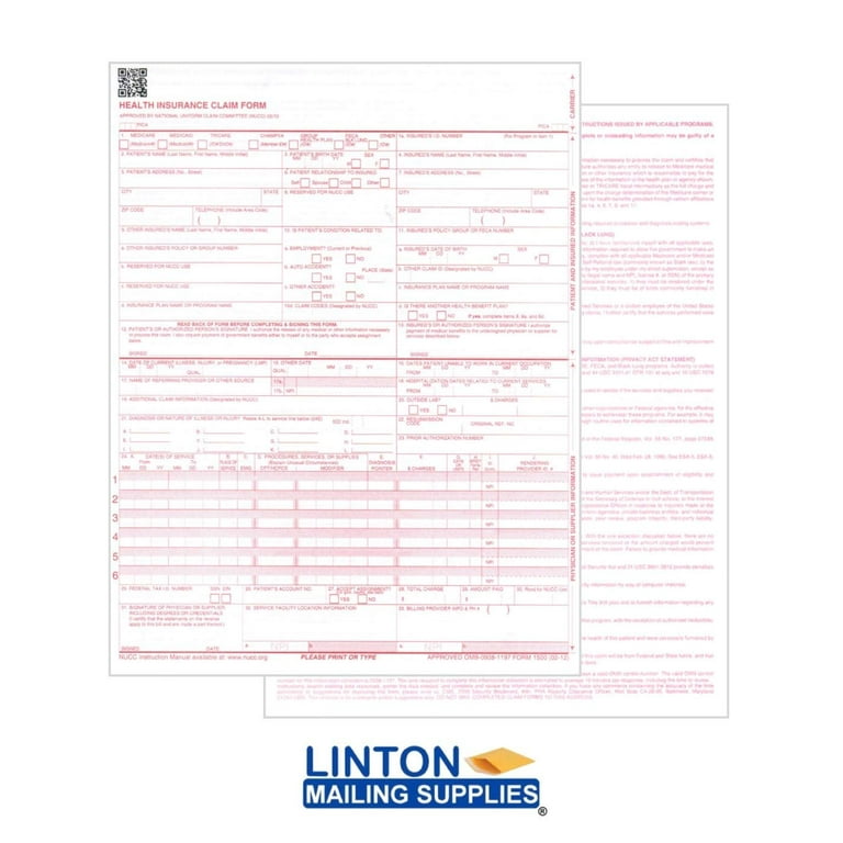 Health Insurance Claim Forms, New CMS-1500, HCFA (04/14 Medicare Approved 02/12 Version), 1-Part, 8.5 health-insurance-claim-forms-new-cms-1500-hcfa-04-14-medicare-approved-02-12-version-1-part-8-5-x-11-24-lb-paper-1-case-of-2500-sheets-forms-walmart-com