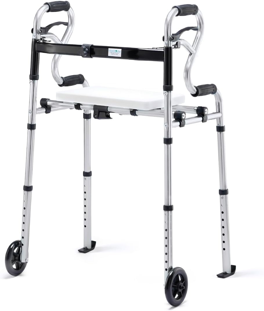 Automatic Walker Health Line 4 in 1 Folding Walker with Seat, Adjustable, Extra 2 Skis ...