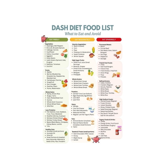 Health Management Gift Metal Sign D.A.S.H Diet Food Chart Low Sodium Eating Guide For High Blood Pressure Kitchen Home Office Decor 12x8 Inch