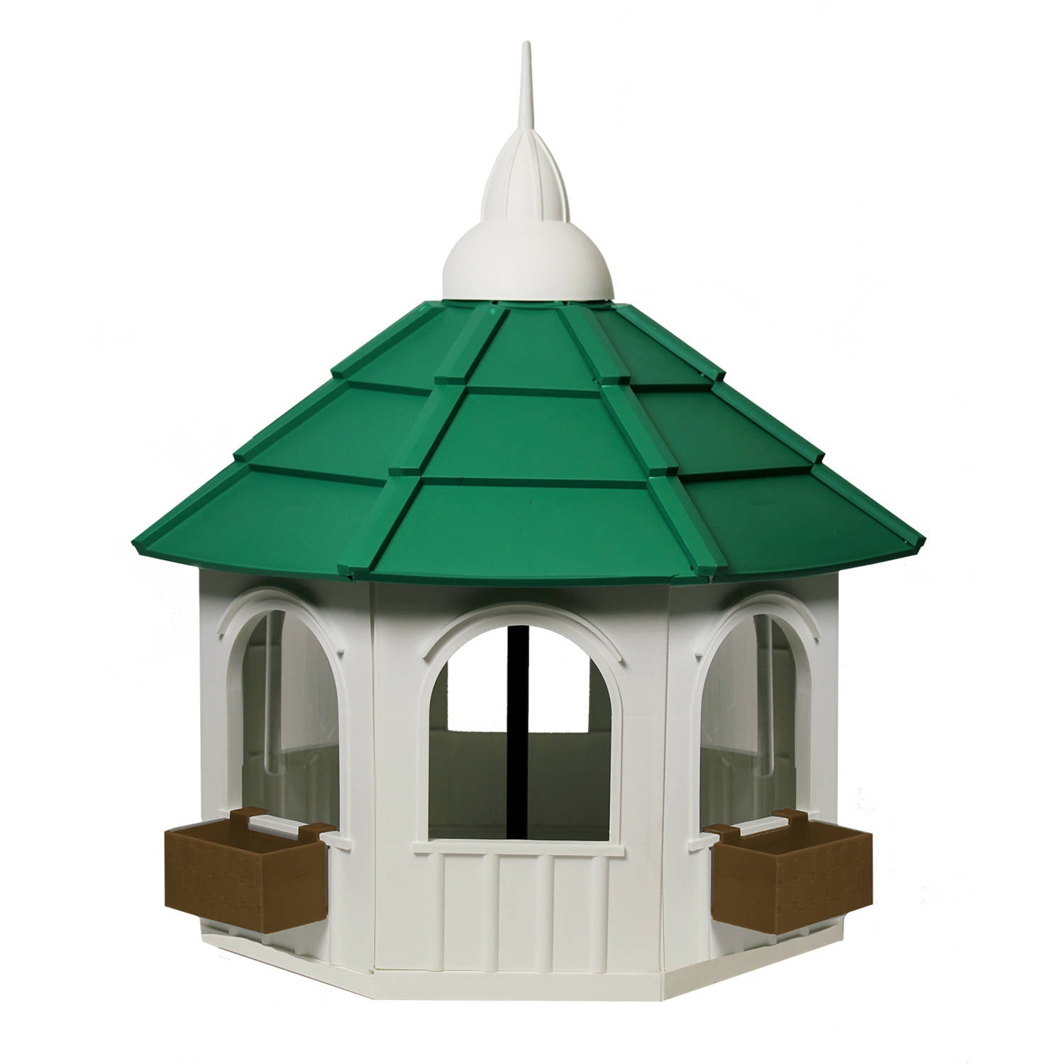 Large White and Green Plastic Gazebo Bird Feeder with Window Boxes