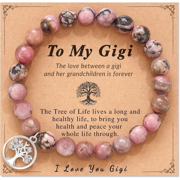 Health & Peace Tree of Life Bracelet for Grandma, Natural Stone with Sparkling Metal Charm, Mother's Day Gift with Blessing Card for Wellbeing and Protection