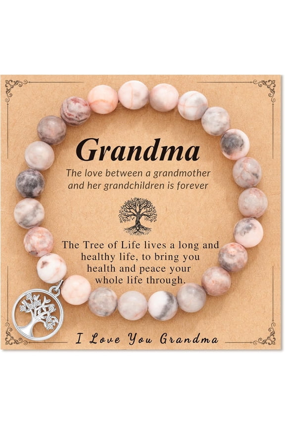 Health & Peace Tree of Life Bracelet for Grandma, Natural Stone with Sparkling Metal Charm, Mother's Day Gift with Blessing Card for Wellbeing and Protection