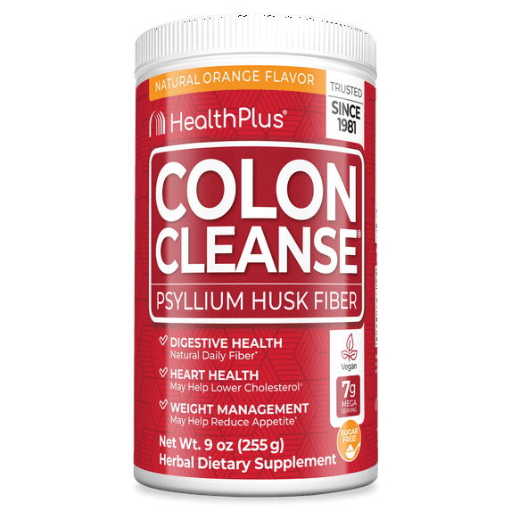Health Plus Colon Cleanse Digestive Support | No Artificial Flavors | Daily Fiber for Toxin Elimination To Reduce Bloating | Psyllium Husk | Orange Flavor | 9 Ounces, 36 Servings