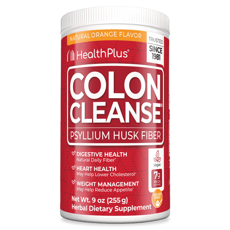Health Plus Colon Cleanse Digestive Support | No Artificial Flavors | Daily Fiber for Toxin Elimination To Reduce Bloating | Psyllium Husk | Orange Flavor | 9 Ounces, 36 Servings