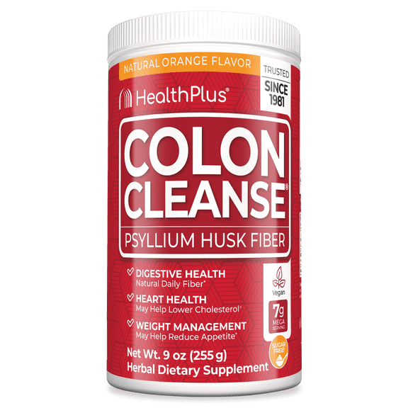 Health Plus Colon Cleanse Digestive Support | No Artificial Flavors | Daily Fiber for Toxin Elimination To Reduce Bloating | Psyllium Husk | Orange Flavor | 9 Ounces, 36 Servings
