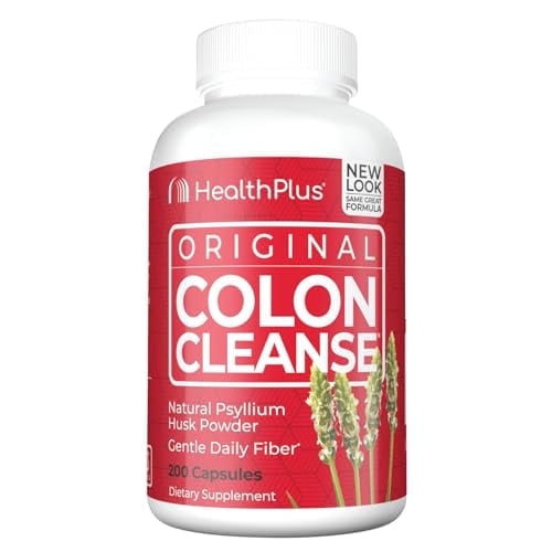 Health Plus Colon Cleanse Digestive Support | All Natural Daily Fiber for Toxin Elimination To Reduce Bloating | Psyllium Husk | Supports Heart Health | 200 Capsules, 33 Servings