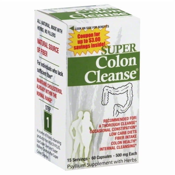 Health Plus Super Colon Cleanse 15 Day Supply of Gentle Gut Cleanse Detox, Psyllium Husk, Probiotics for Constipation Relief & Digestive Support, 60 Capsules