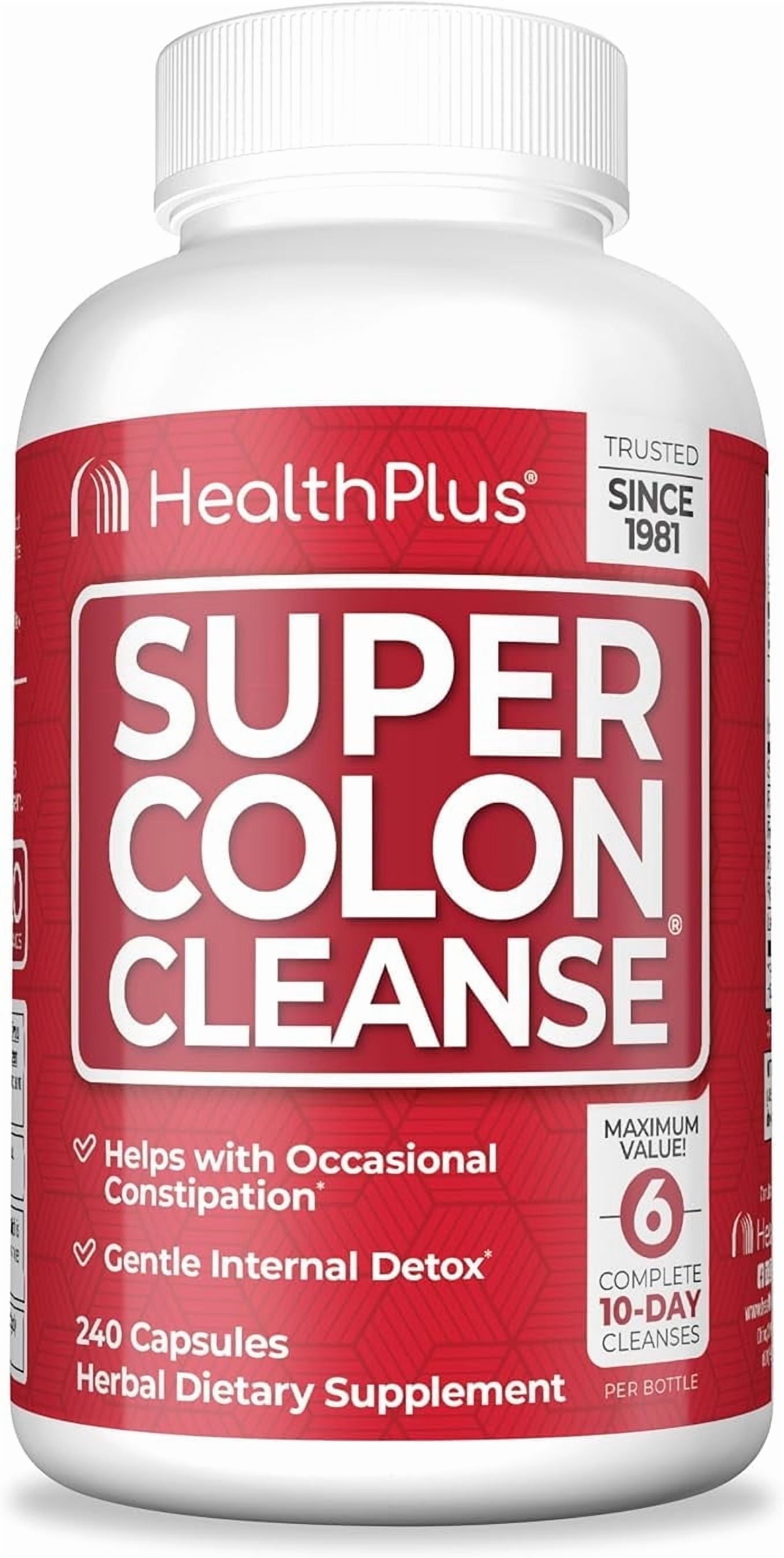 Health Plus Super Colon Cleanse 60 Day Supply of Gentle Gut Cleanse Detox, Psyllium Husk, Probiotics for Constipation Relief & Digestive Support, 240 Capsules