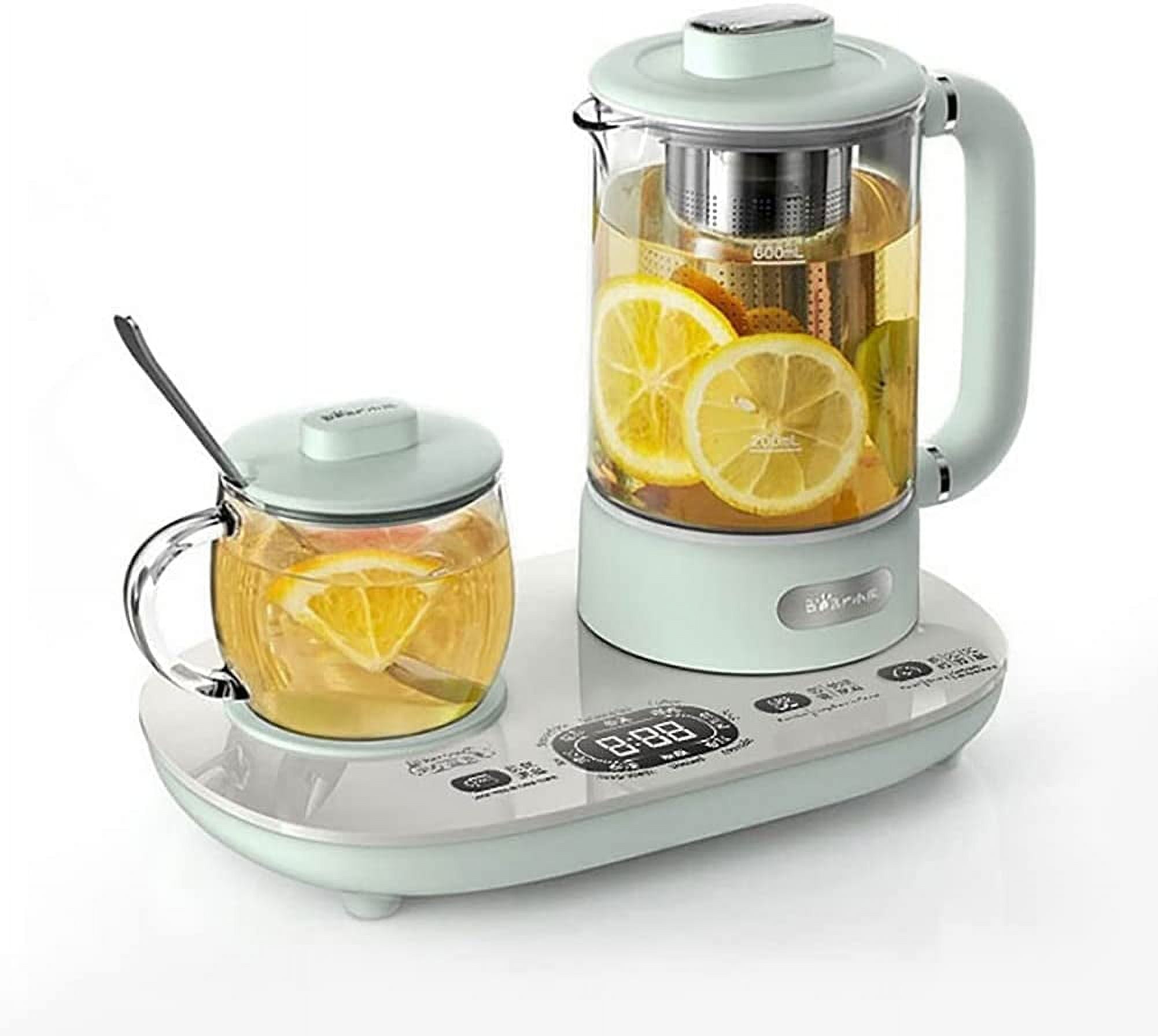 Mint Green Glass Electric Kettle with Cup Warmer