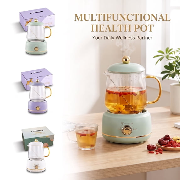 Health Pot, Multi-Functional Mini Electric Stewing Cup, Portable Glass Heating Pot for Office Tea and Soup,Mint Green