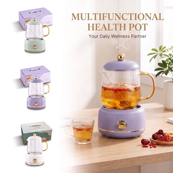 Health Pot, Multi-Functional Mini Electric Stewing Cup, Portable Glass Heating Pot for Office Tea and Soup,Purple