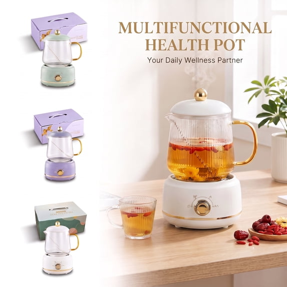 Health Pot, Multi-Functional Mini Electric Stewing Cup, Portable Glass Heating Pot for Office Tea and Soup,White