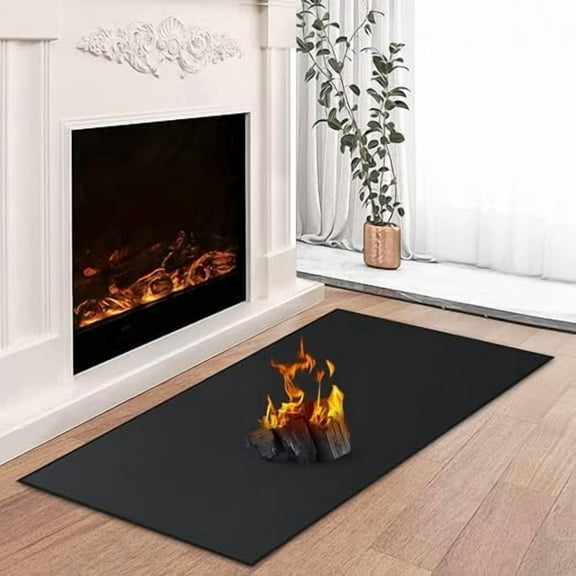 Health Rugs for Fireplaces Fire Resistant, 42x24x0.04 inch Fireproof Fireplace Mat Hearth Rug, Hearth Pads for Wood Stove Fireplace Indoor Outdoor, Protect Floors Carpets from Sparks Embers, Black