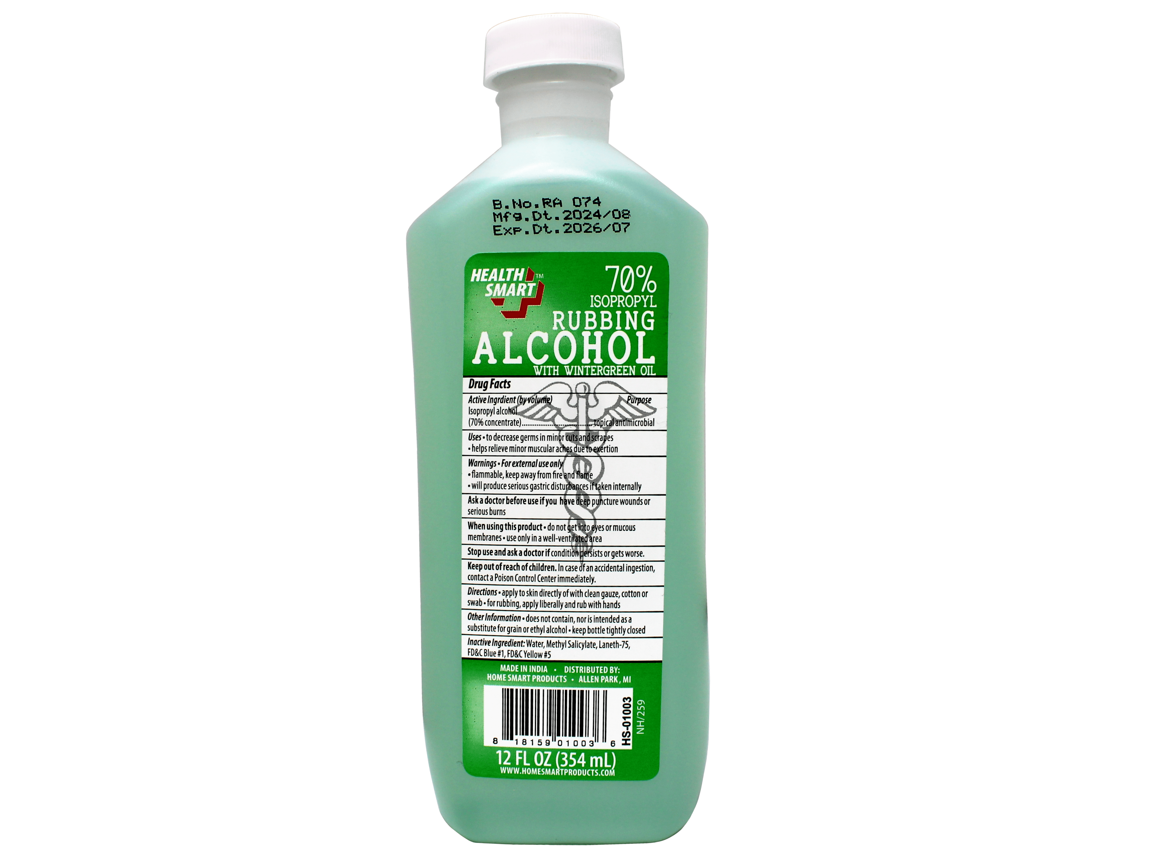 Health Smart 70% Isopropyl Rubbing Alcohol with Wintergreen Oil  Antiseptic & First Aid Solution, 12 oz