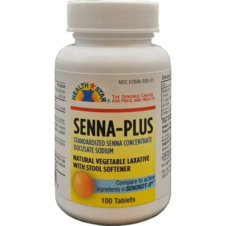 Health Star Senna Plus Natural Vegetable Stool Softener Laxative Tablets, 100 Count