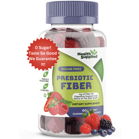 Health Supplied Fiber Prebiotic Gummies Sugar Free Keto Diet | Gut Cleansing, Digestive Support, Constipation Relief | Natural Berry Flavor