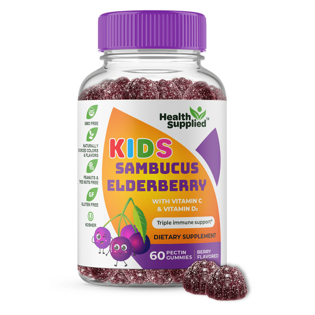 Health Supplied Sambucus Black Elderberry Gummies for Kids Triple