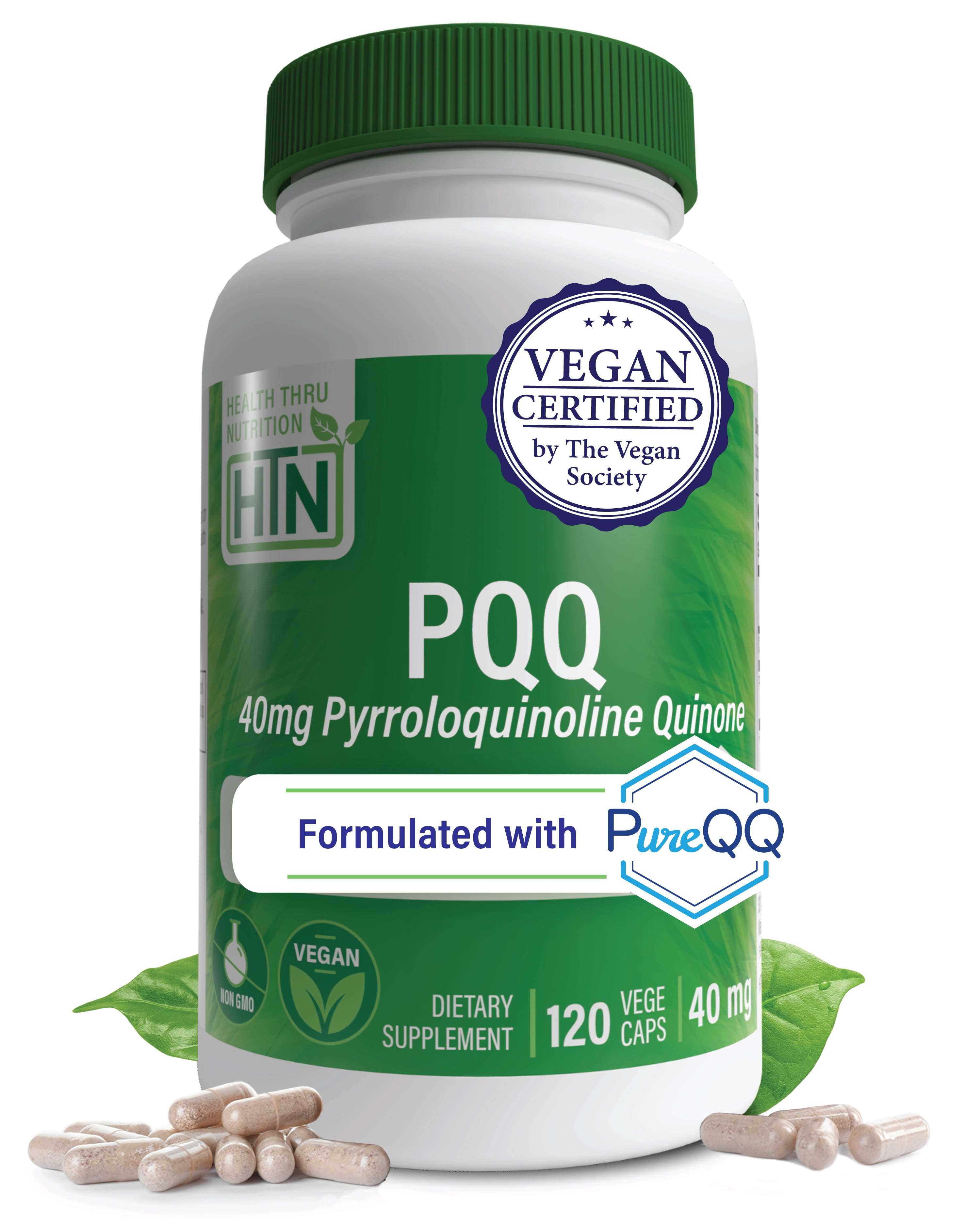 PQQ 40mg 120 Servings Pyrroloquinoline Quinone as PureQQ | Promotes Mitochondrial Biogenesis | Certified Vegan | Non-GMO Gluten Soy Free Capsules| Clean Label PQQ Supplement by Health Thru Nutrition