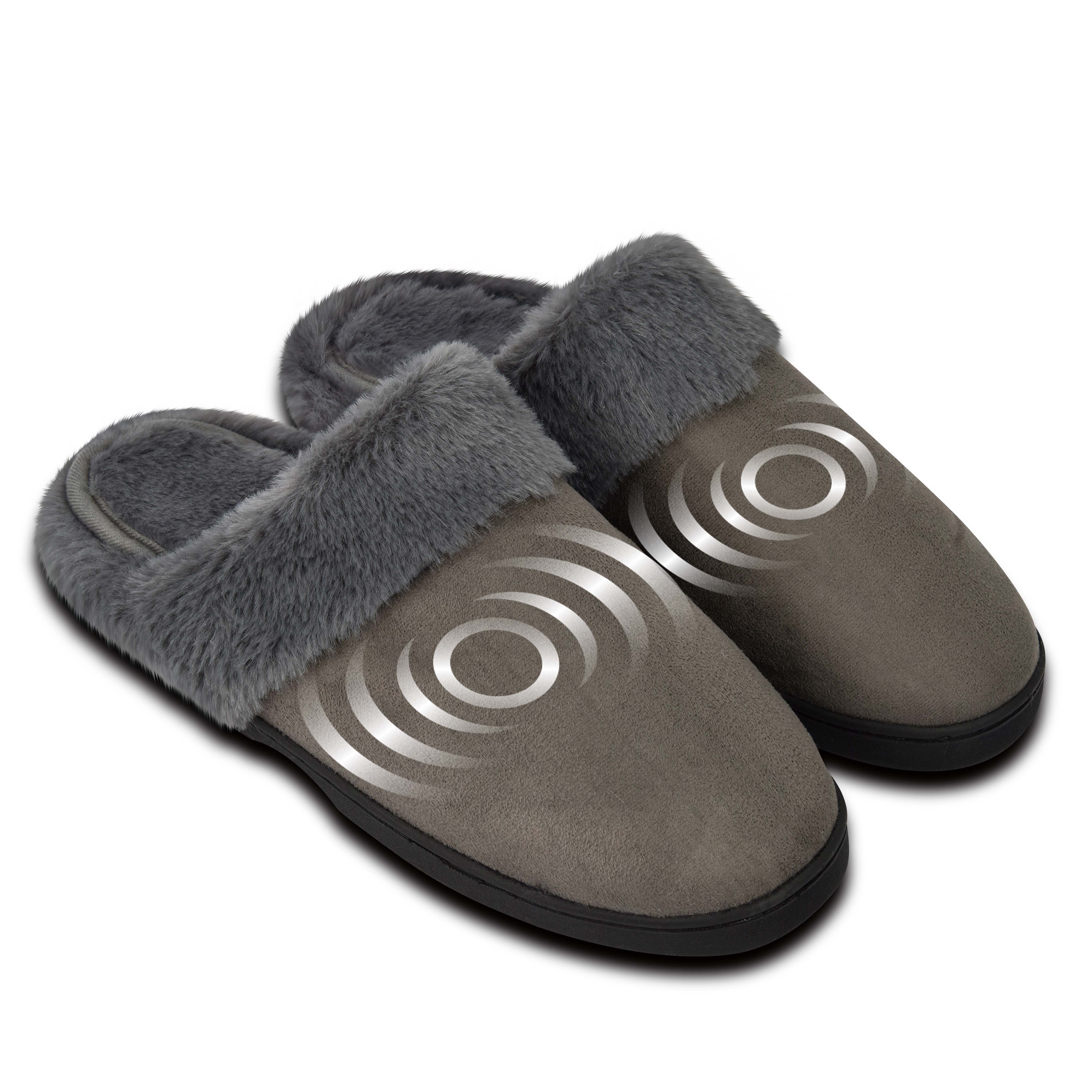 Health Touch Massager Slippers with Comfort Plush Li, One Size Fits Most, Foot Massager - Gray Color