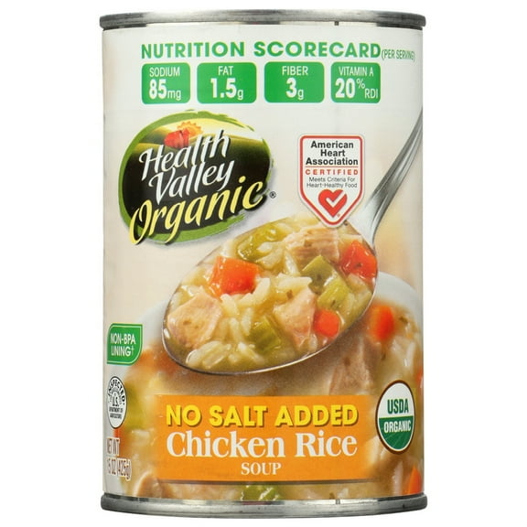 Health Valley Organic Soup Chicken Rice No Salt Added, 15 Oz
