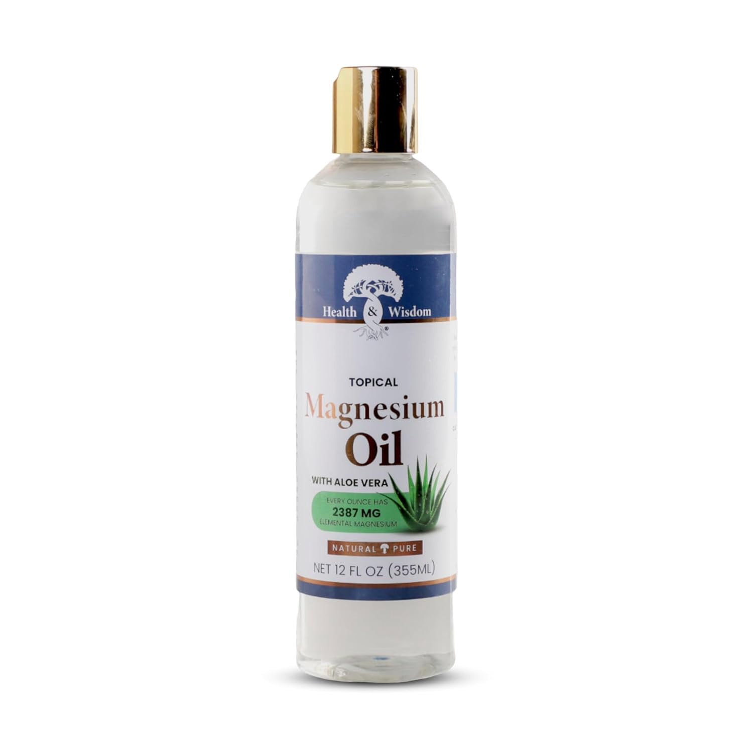Health and Wisdom Pure Magnesium Oil with Aloe Vera - Topical Muscle and Joint Relief- Natural and Pure USP Grade Extra Strength Magnesium - Enhanced Absorption - 12 fl oz