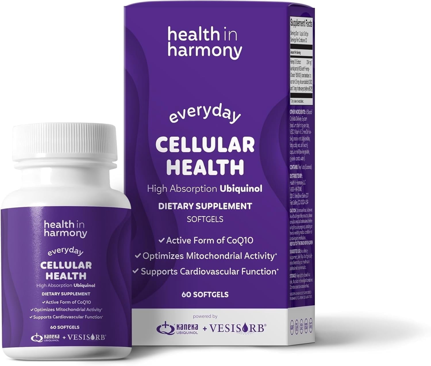 Health in Harmony Everyday Cellular Health Supplement Ubiquinol CoQ10 with  VESIsorb® for Absorption, 60 Count