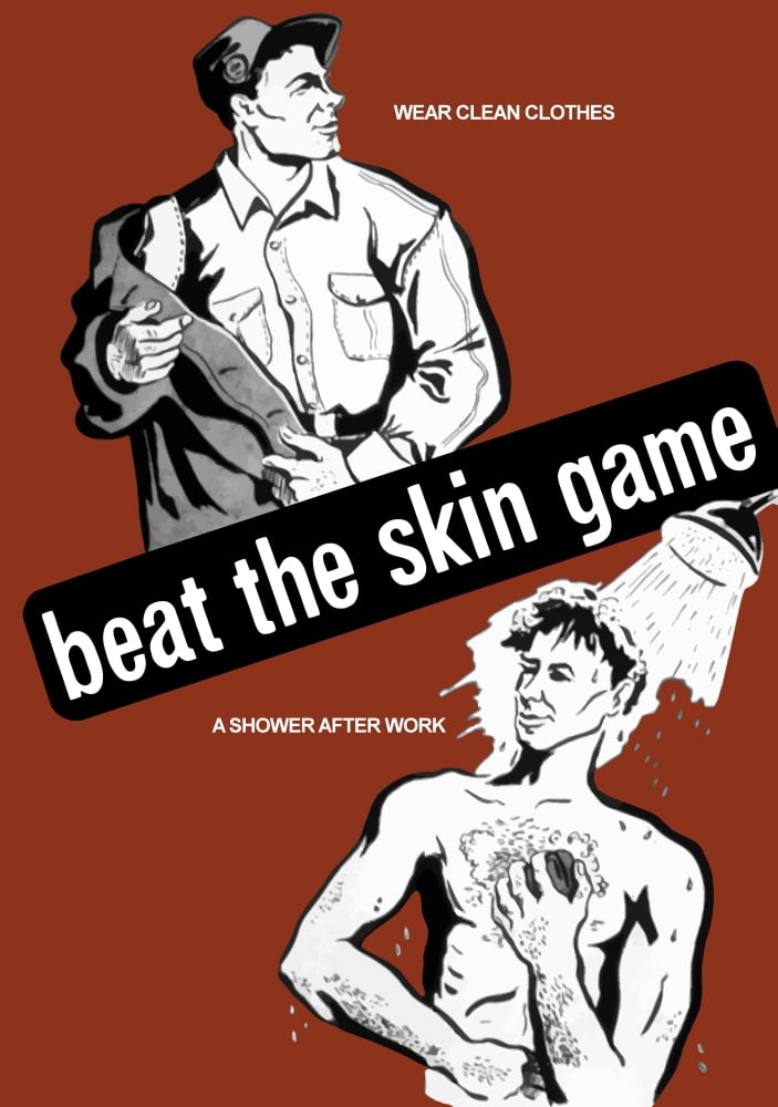 Health propaganda poster of a worker dressing in clean clothes and a man showering Canvas Art - John ParrotStocktrek Images (12 x 17)
