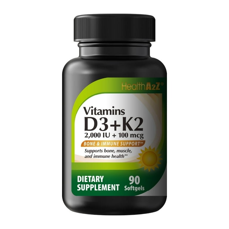 HealthA2Z Vitamin D3 + K2 | 2000 IU + 100 mcg | 90 Easy-to-Swallow