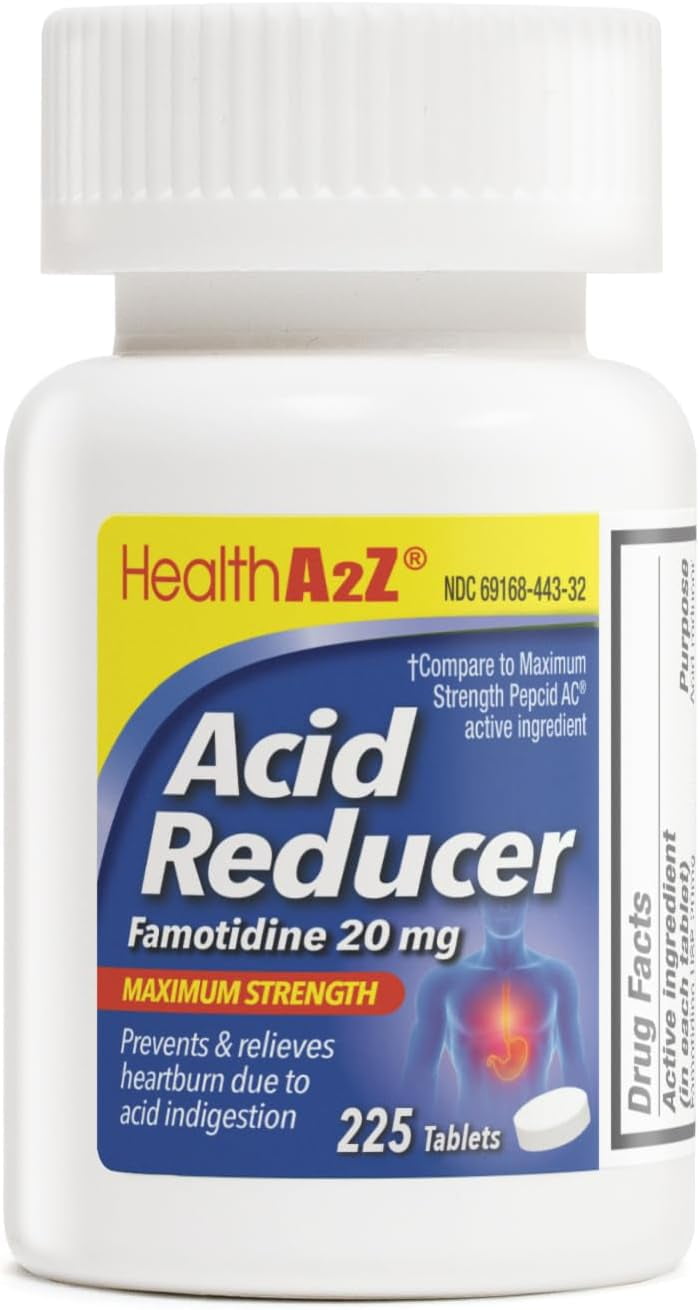 HealthA2Z Acid Reducer | 225 Tablets | Famotidine 20mg | Maximum Strength | Relief from Heart Burn Due to Acid Indigestion