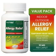 HealthA2Z® Allergy Relief | 300 Tablets | Cetirizine 10mg | All Day Allergy | Indoor & Outdoor | Relief from Itchy Throat, Sneezing, Runny Noses