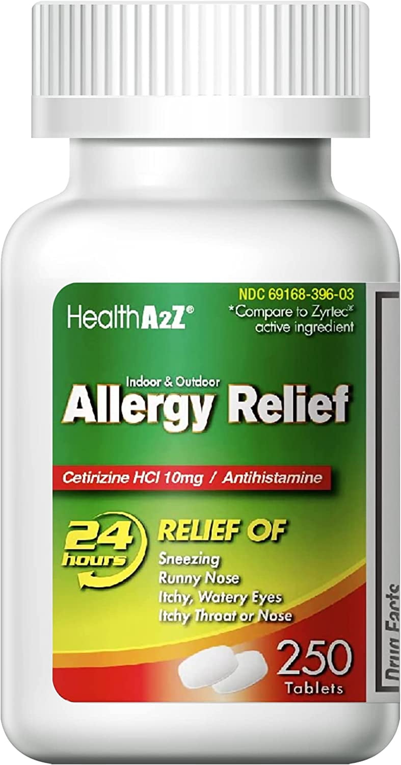 HealthA2Z® Allergy Relief, All Day Allergy, Cetirizine HCL 10mg, 250