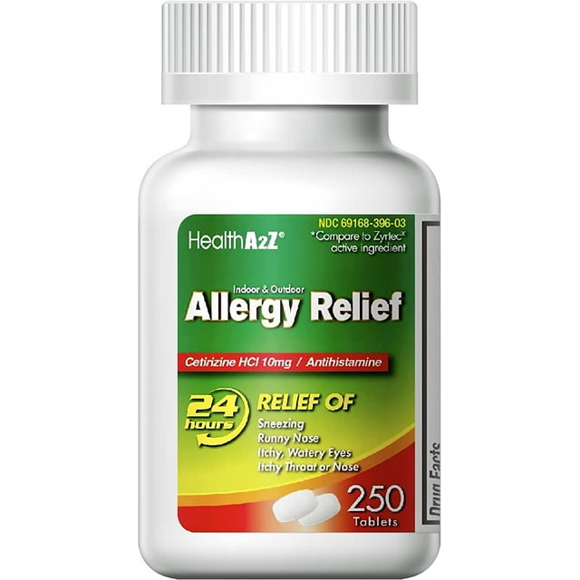 HealthA2Z® Allergy Relief, All Day Allergy, Cetirizine HCL 10mg, 250