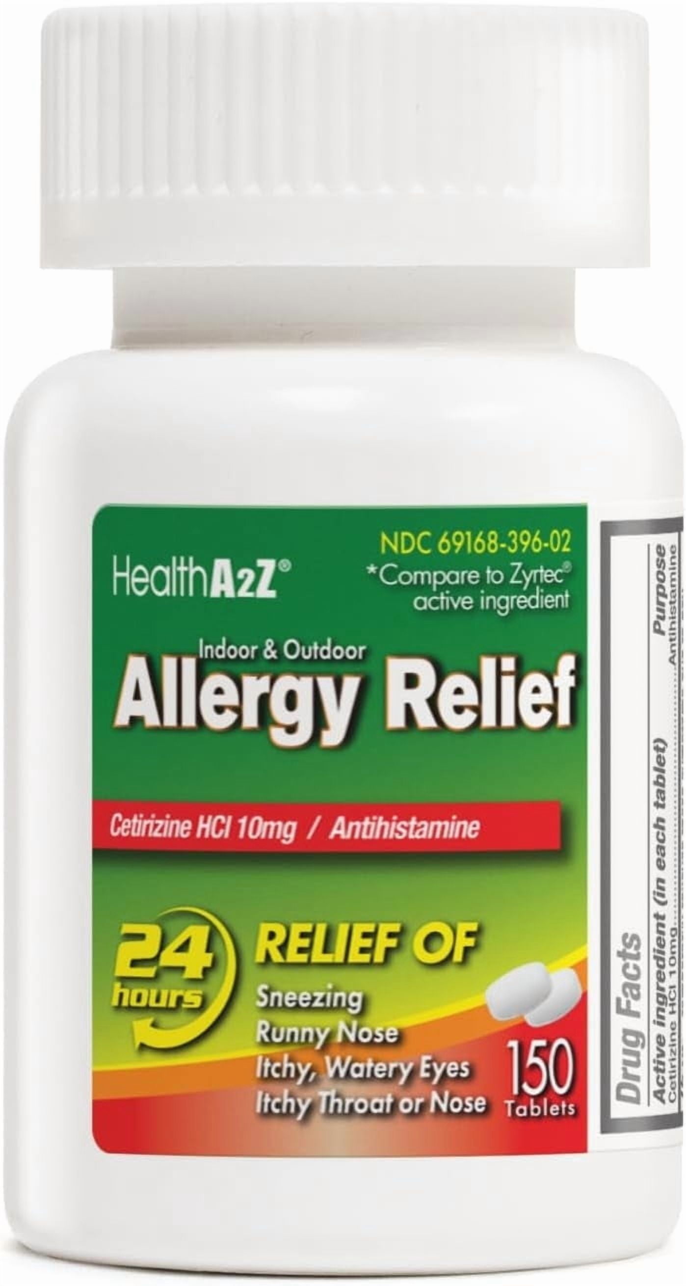 HealthA2Z Allergy Relief | Cetirizine 10mg | All Day Allergy Relief | Indoor & Outdoor | Relief from Itchy Throat, Sneezing, Runny Noses (150 Count (Pack of 1))