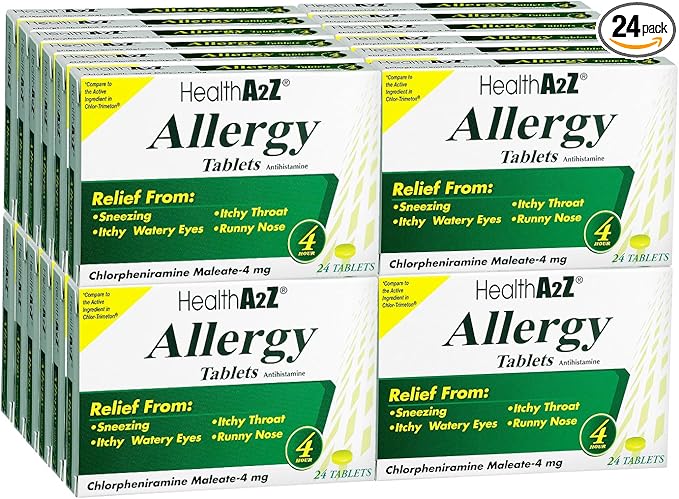 HealthA2Z® Allergy Relief | Chlorpheniramine Maleate 4mg | 24 Packs of 24 Caplets (576 Total) | Value Pack | Antihistamine for Sneezing, Runny Nose & Itchy Eyes