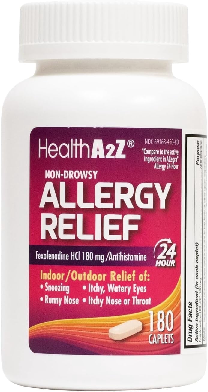 HealthA2Z Fexofenadine HCl Allergy Medicine, 24 Hour Non-Drowsy Allergy Relief, 180 mg, 180 Tablets
