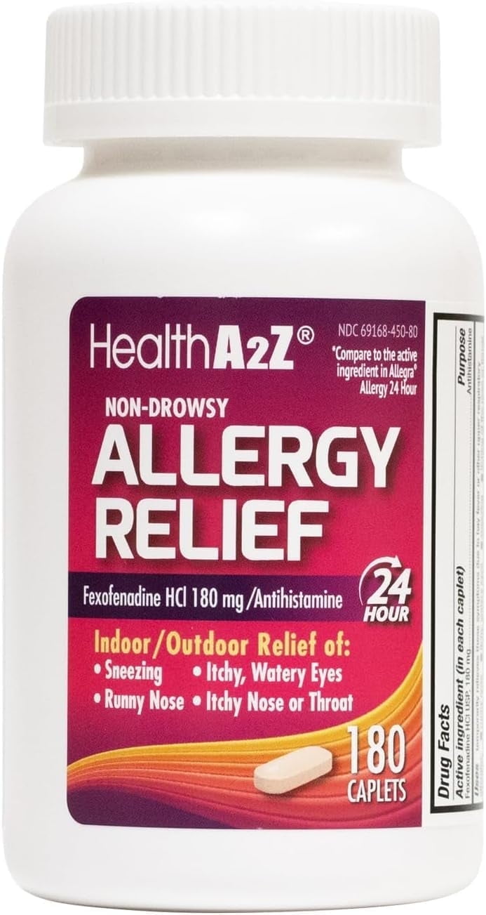 HealthA2Z Allergy Relief | Fexofenadine Hydrochloride 180mg | 180 Caplets | Antihistamine | Non-Drowsy |