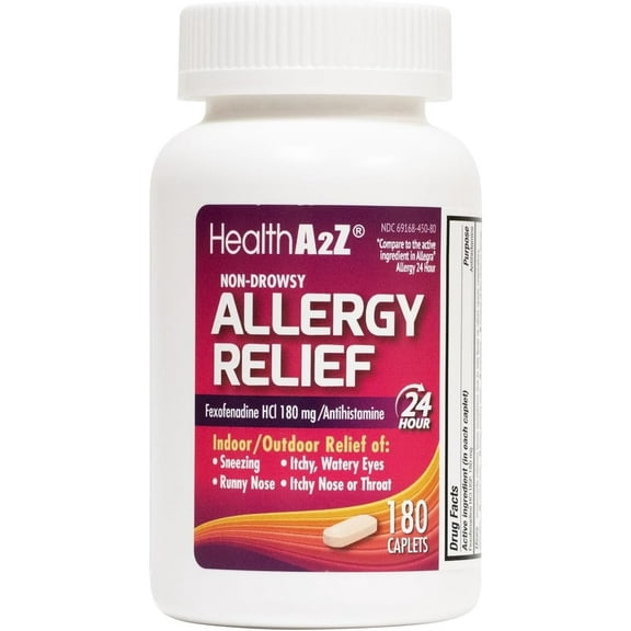 HealthA2Z Allergy Relief | Fexofenadine Hydrochloride 180mg | 180 Caplets | Antihistamine | Non-Drowsy |