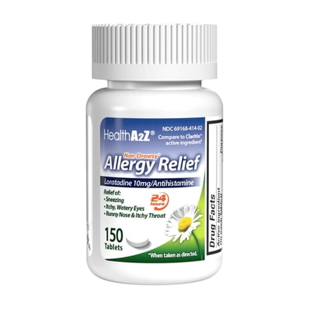 HealthA2Z® Allergy Relief | 150 Tablets | Loratadine 10mg | Antihistamine | Non-Drowsy | Relief from Itchy Throat, Sneezing, Runny Noses | 24-Hours Allergy Medicine