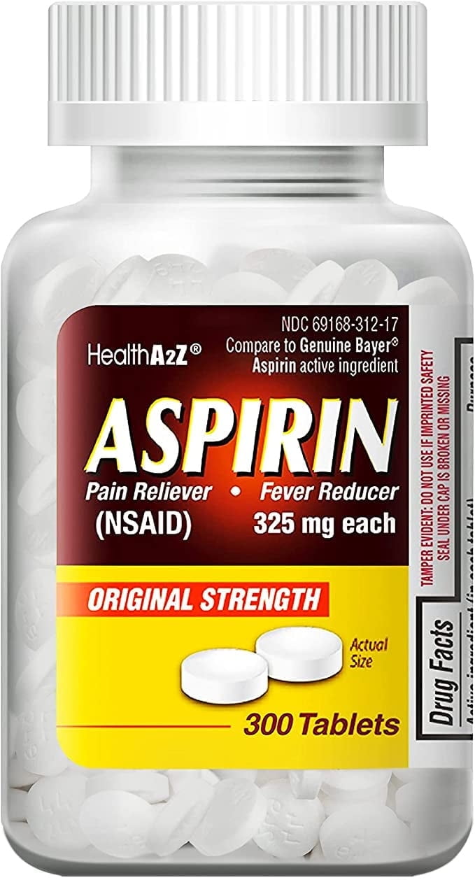 HealthA2Z Aspirin 325mg, 300 Count, Uncoated Tablets, Compare to Bayer Active Ingredients.
