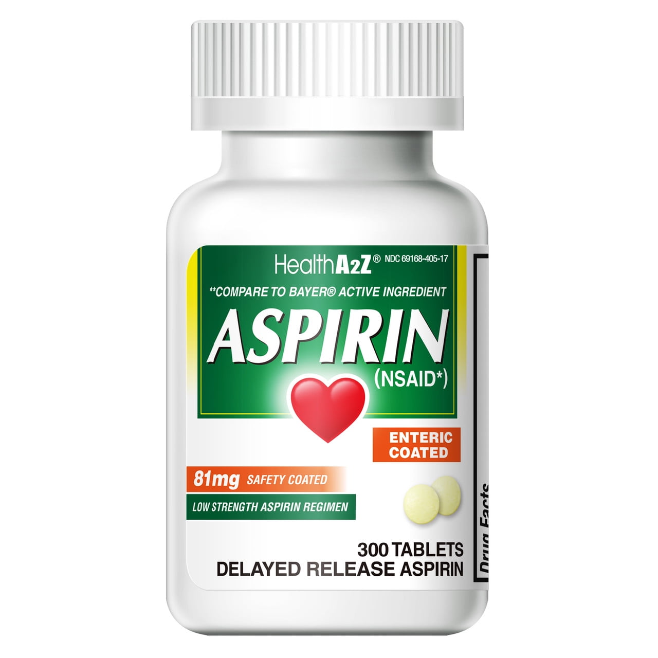 HealthA2Z Aspirin 81 mg | 300 Tablets | Low Strength | Enteric Coated | Compared to Bayer Active Ingredient
