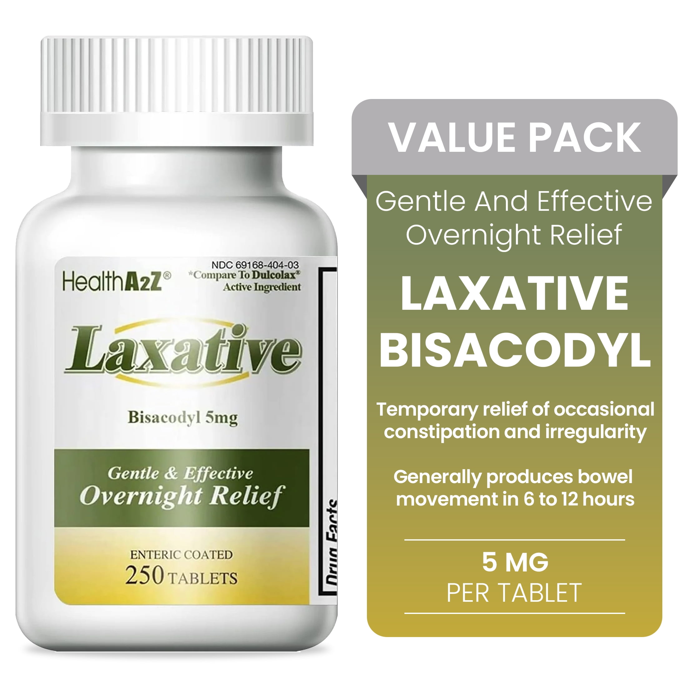 HealthA2Z Bisacodyl 5mg Laxative Tablets | 250 Tablets | Gentle Overnight Relief