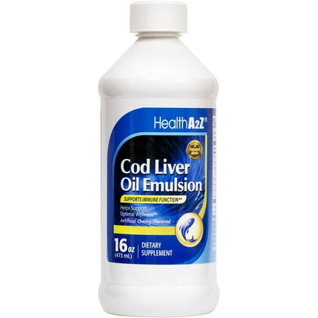 HealthA2Z® Cod Liver Oil with Vitamins A, Vitamin D and Vitamin E | Cherry Flavor | 16oz (473ml)