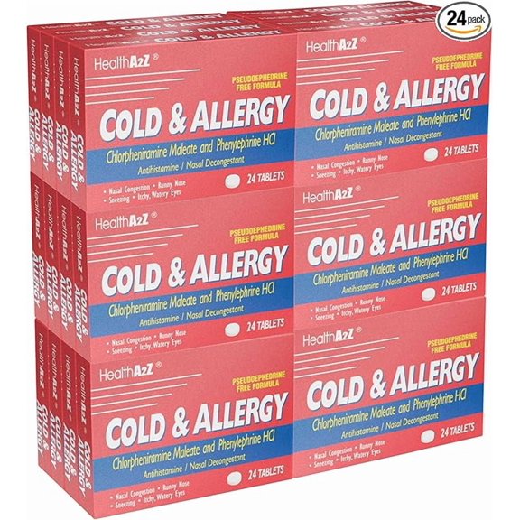 HealthA2Z® Cold & Allergy | Chlorpheniramine Maleate & Phenylephrine HCl | 24 Tablets (Pack of 24) | 576 Total Tablets | Value Pack
