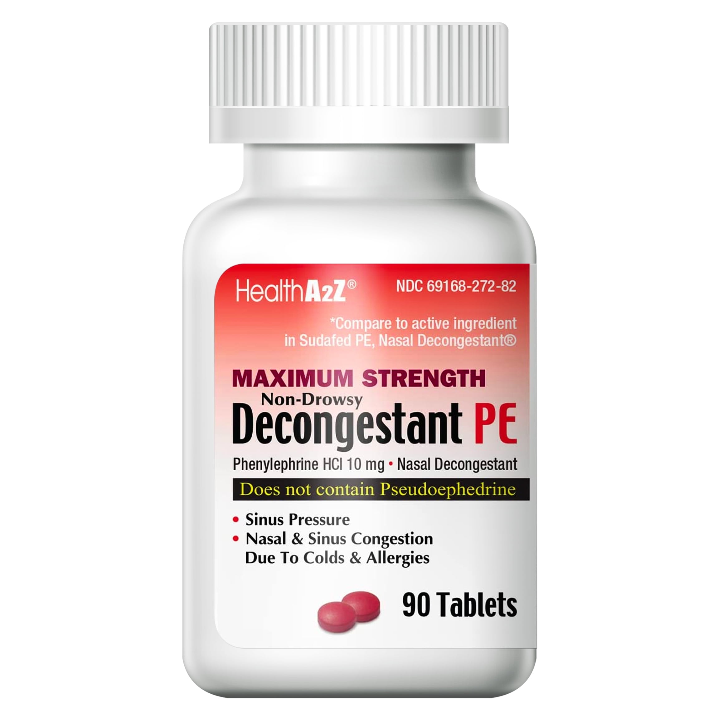 HealthA2Z Decongestant PE | Phenylephrine HCI 10mg | 90 Non-Drowsy