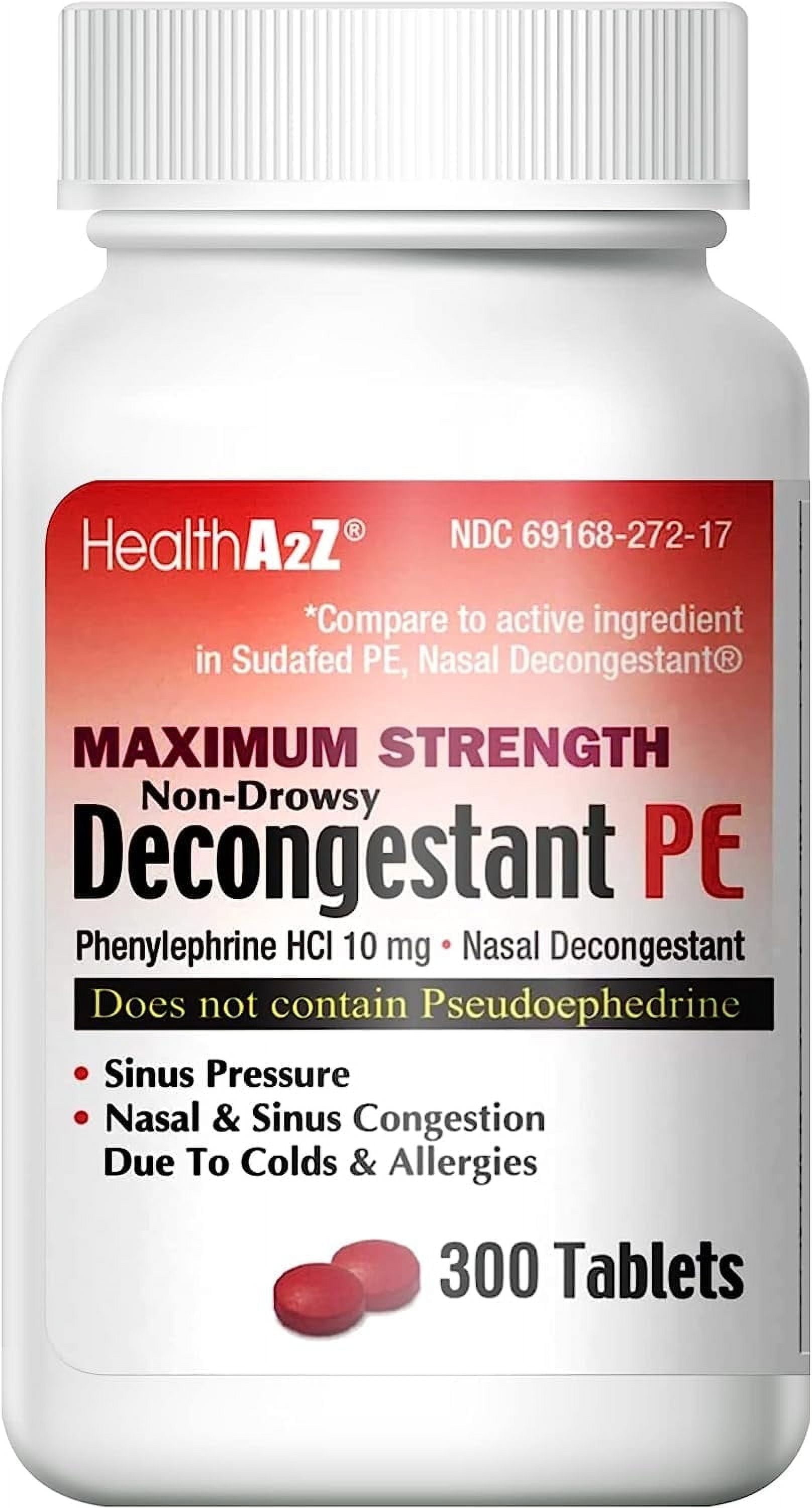 HealthA2Z Decongestant PE | Phenylephrine 10 mg | 300 Tablets | Maximum Strength