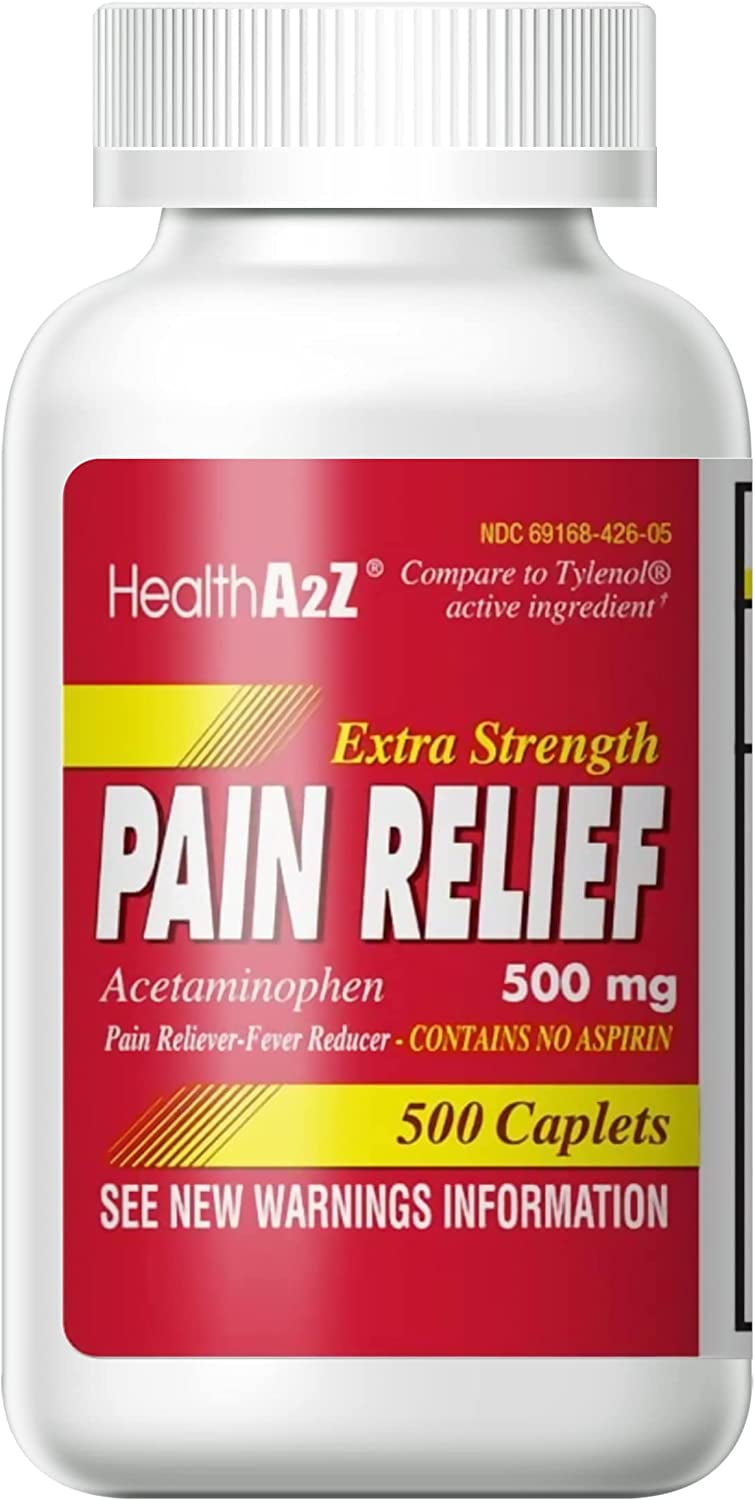 HealthA2Z Extra Strength Pain Relief, 500 Caplets, Acetaminophen 500mg