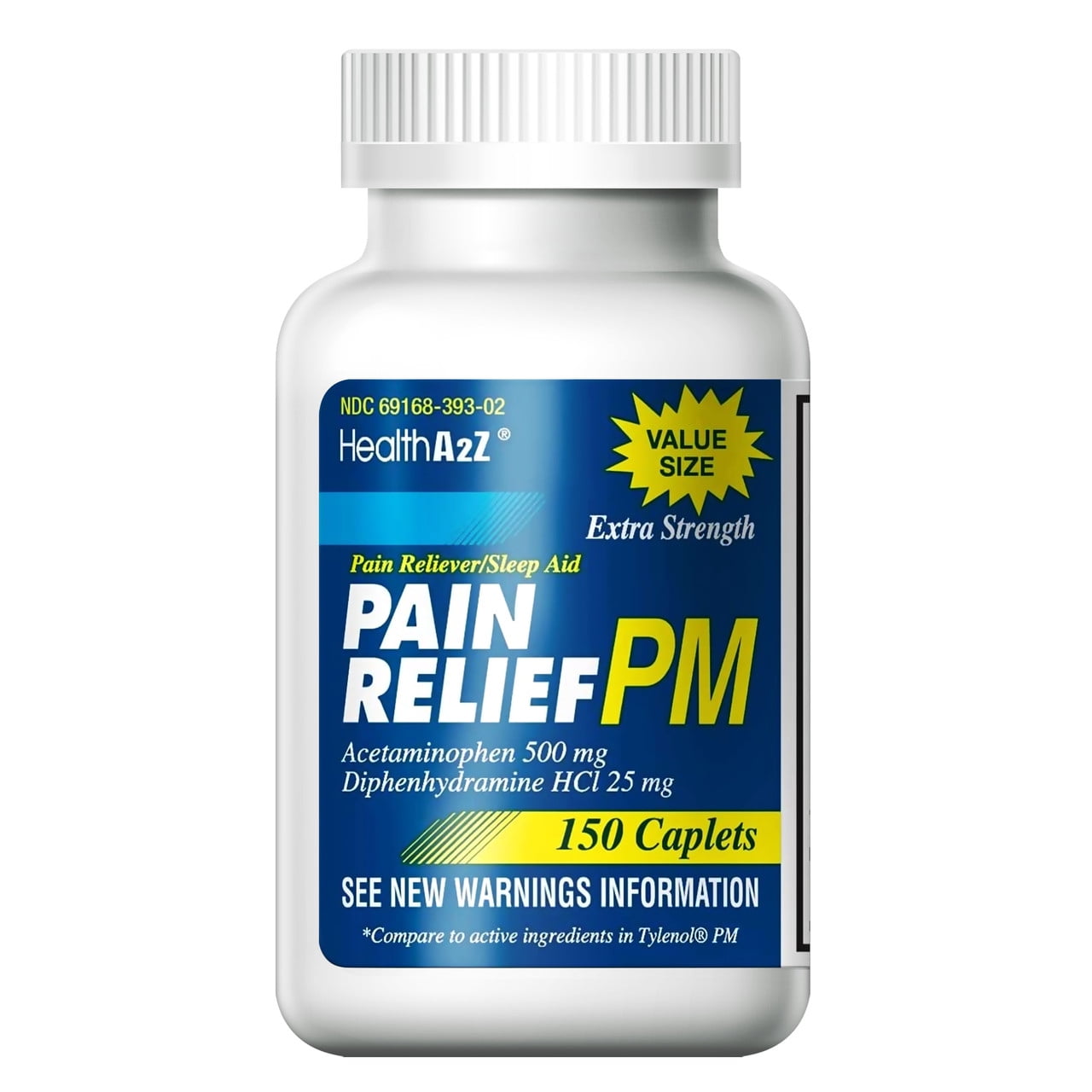 HealthA2Z Extra Strength Pain Relief PM, 150 Caplets, Acetaminophen 500mg | Diphenhydramine 25mg | Pain Reliever Plus Nighttime Sleep Aid | Non-Habit Forming