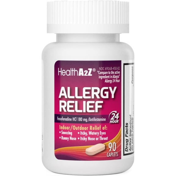 HealthA2Z Fexofenadine 180mg Caplets - 24 Hour Non-Drowsy Allergy Relief - 90 Count